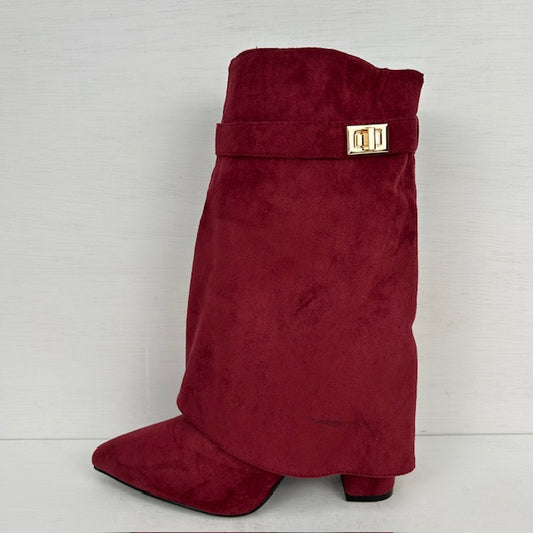 Suèdine cowboylaarzen met flap en bandje rood