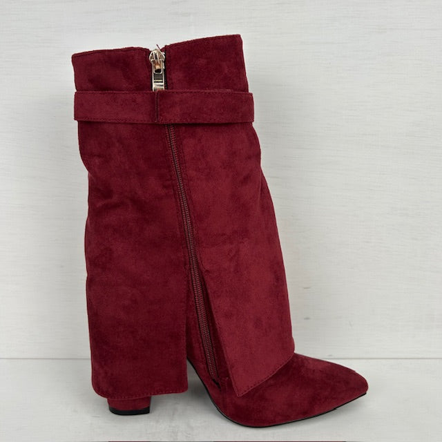 Suèdine cowboylaarzen met flap en bandje rood