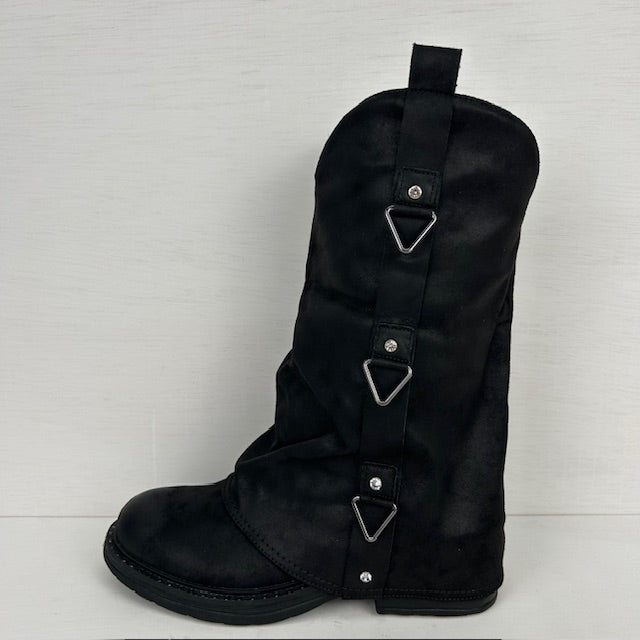 Leatherlook laarzen met trendy flap zwart