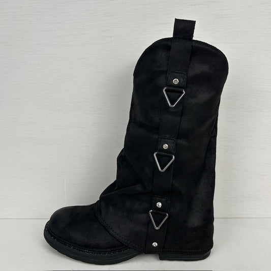 Leatherlook laarzen met trendy flap zwart