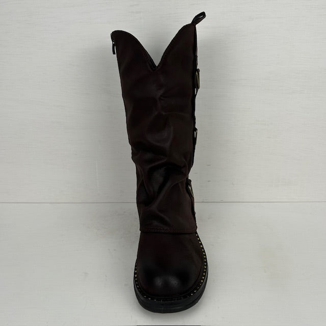 Leatherlook laarzen met trendy flap donkerbruin