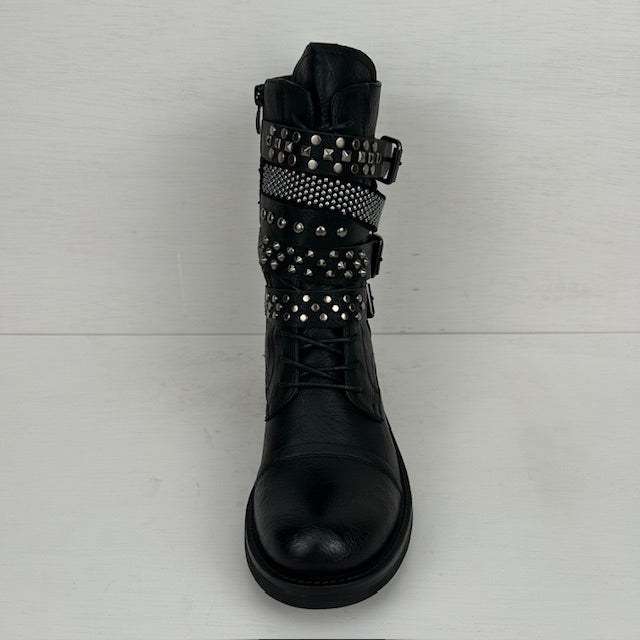 Stoere leatherlook laarzen met gespjes zwart