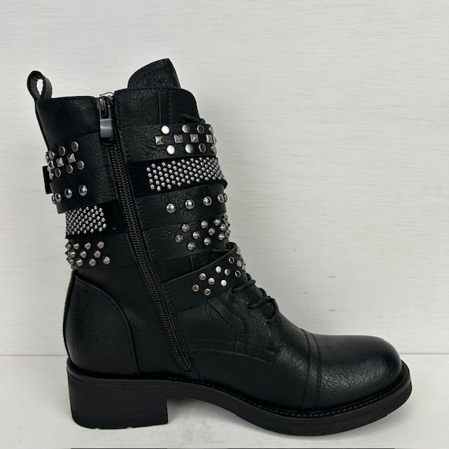 Stoere leatherlook laarzen met gespjes zwart
