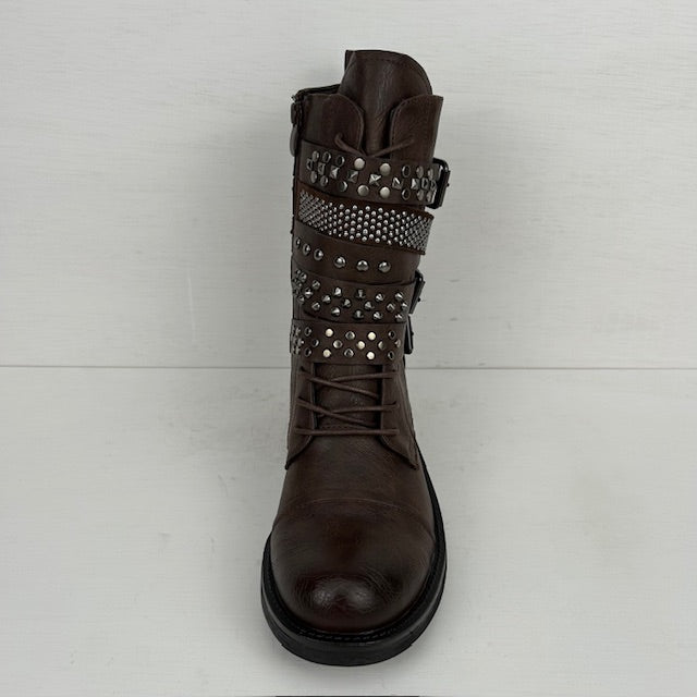 Stoere leatherlook laarzen met gespjes bruin