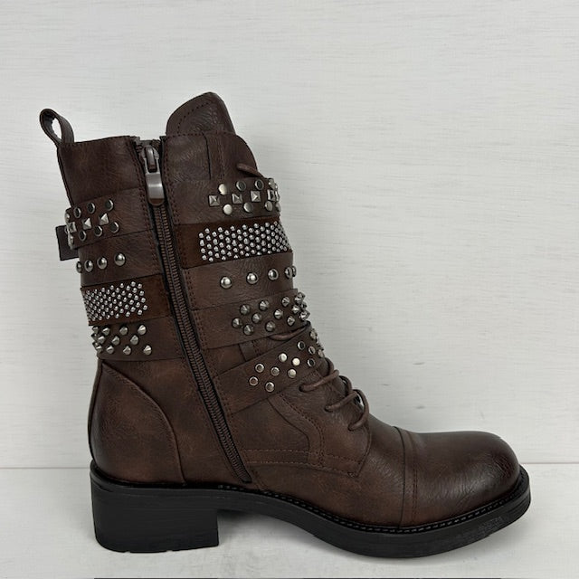 Stoere leatherlook laarzen met gespjes bruin