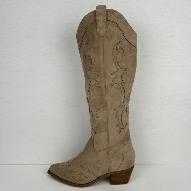 Hoge suèdine cowboylaarzen met gaaf design khaki