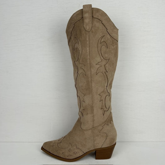 Hoge suèdine cowboylaarzen met gaaf design khaki