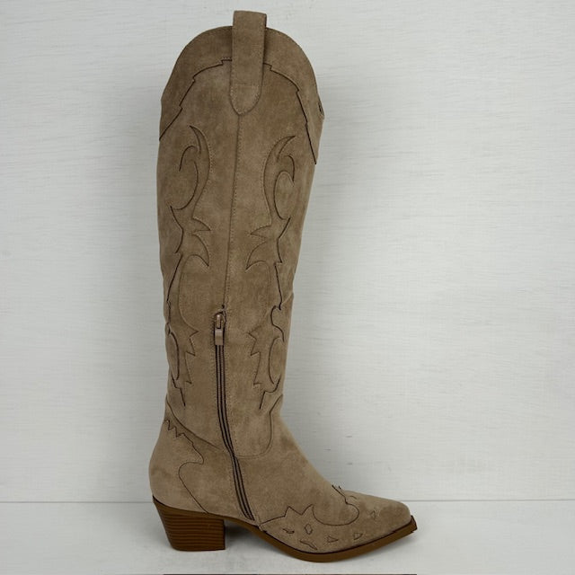 Hoge suèdine cowboylaarzen met gaaf design khaki