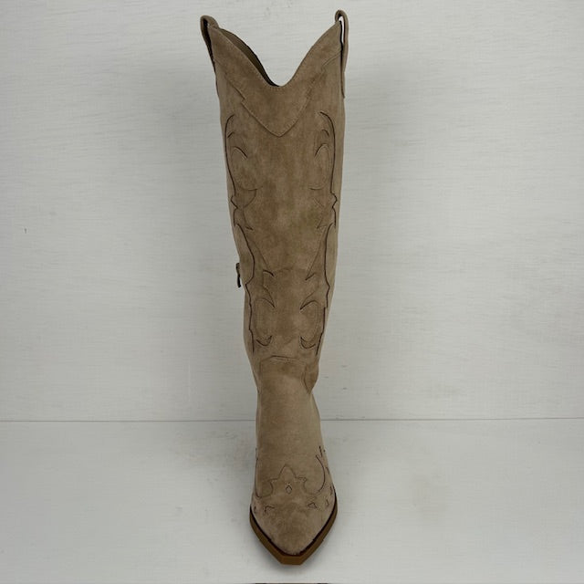 Hoge suèdine cowboylaarzen met gaaf design khaki