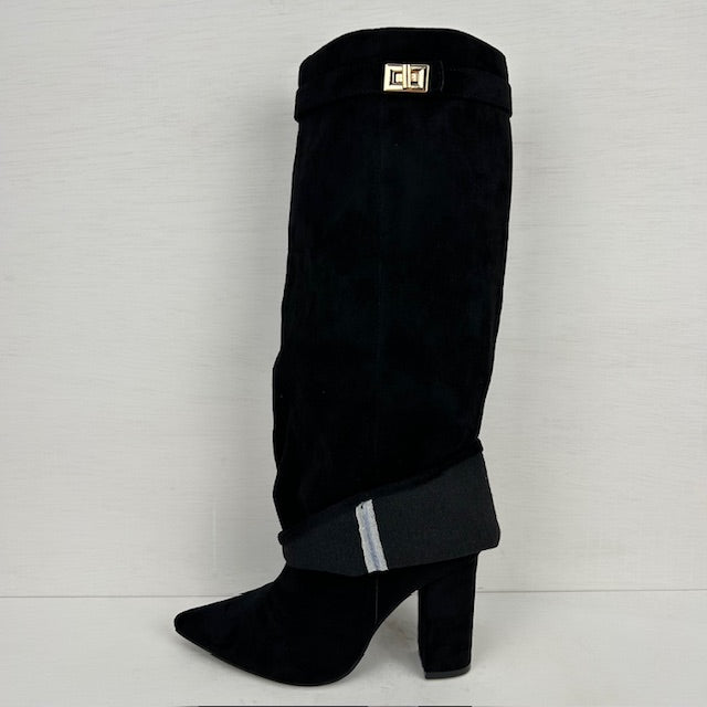 Hoge cowboylaarzen met flap en bandje zwart