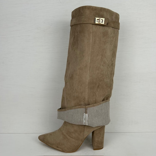 Hoge cowboylaarzen met flap en bandje khaki