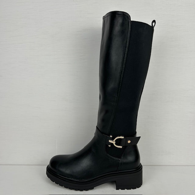 Leatherlook laarzen met elastiek en bandje zwart