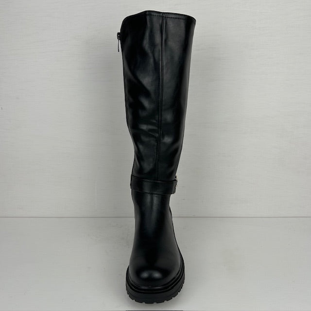 Leatherlook laarzen met elastiek en bandje zwart