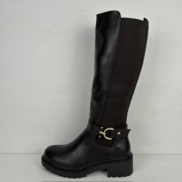 Leatherlook laarzen met elastiek en bandje bruin