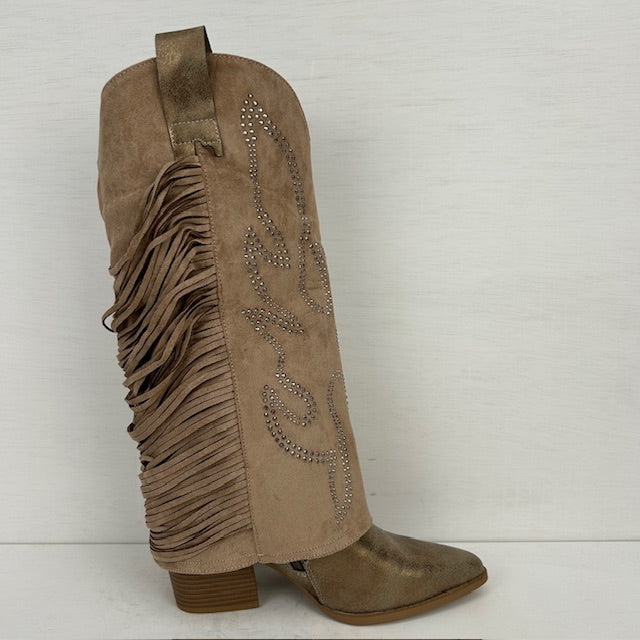 Trendy cowboylaarzen met gave flap taupe