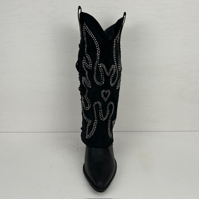 Trendy cowboylaarzen met gave flap zwart