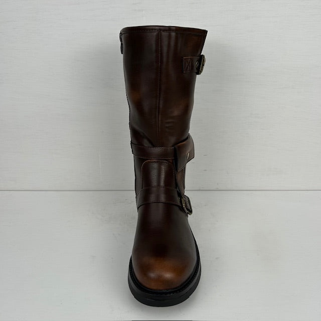 Stoere leatherlook laarzen met leuke details bruin