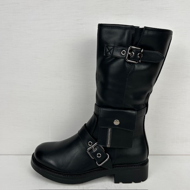 Stoere leatherlook laarzen met leuke details zwart