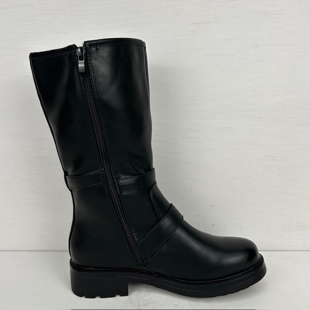 Stoere leatherlook laarzen met leuke details zwart