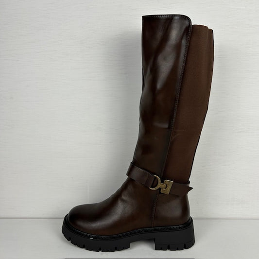Stoere hoge laarzen met elastiek bruin