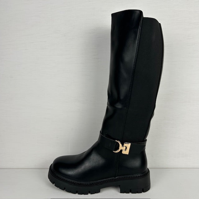 Stoere hoge laarzen met elastiek zwart