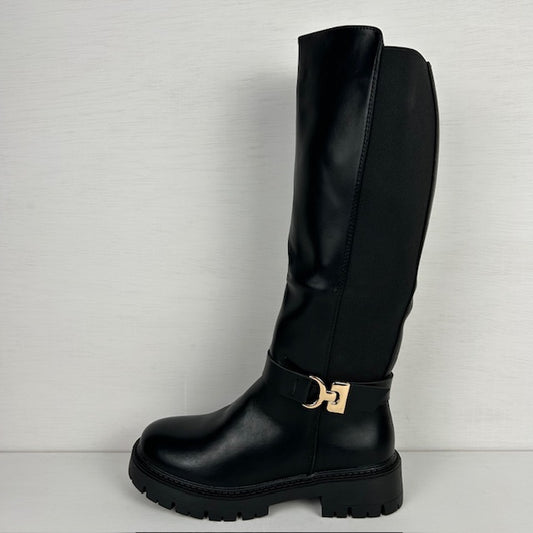 Stoere hoge laarzen met elastiek zwart