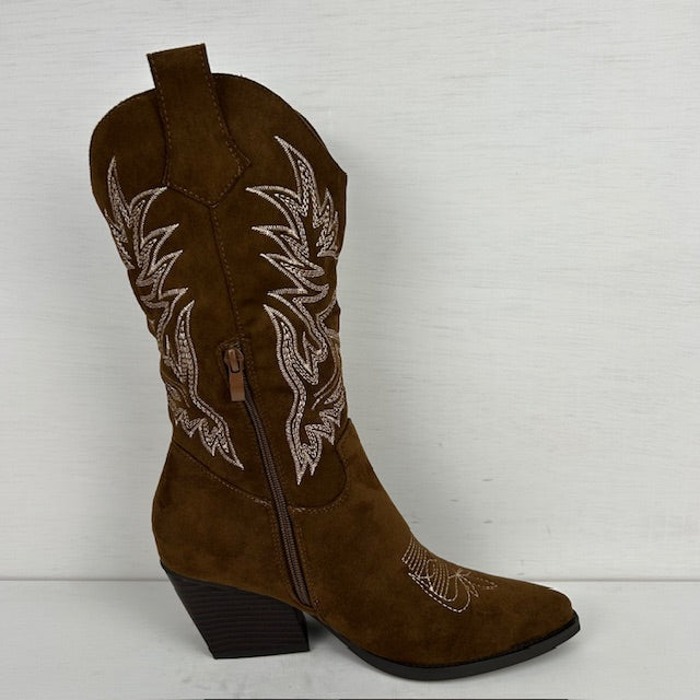 Leuke suèdine cowboylaarzen met gaaf design bruin