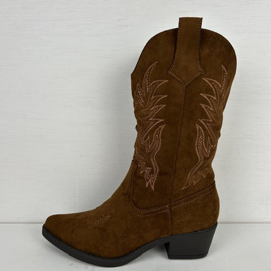 Suèdine cowboylaars met stiksel bruin
