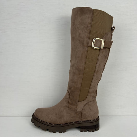 Stoere laarzen met elastiek en gespje khaki