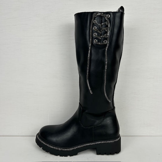 Hoge leatherlook laarzen met sierveter zwart
