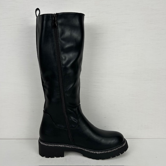 Hoge leatherlook laarzen met sierveter zwart