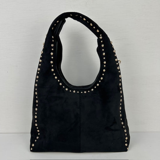 Gave schoudertas met studs zwart