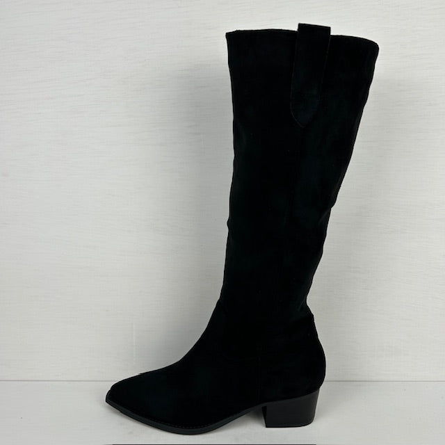 Hoge suèdine cowboylaarzen met lage hak zwart