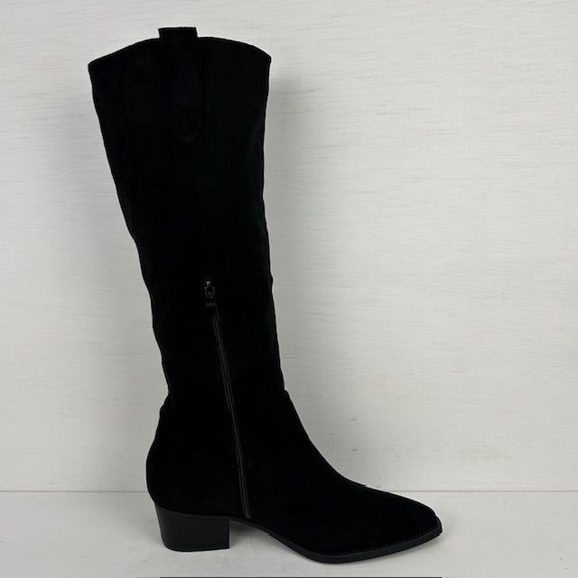 Hoge suèdine cowboylaarzen met lage hak zwart