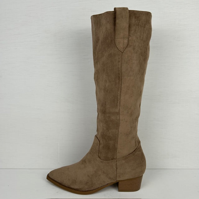 Hoge suèdine cowboylaarzen met lage hak taupe