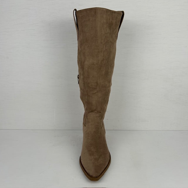 Hoge suèdine cowboylaarzen met lage hak taupe