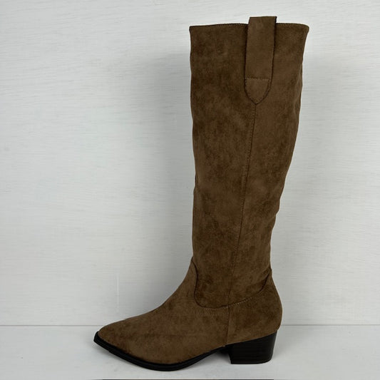 Hoge suèdine cowboylaarzen met lage hak bruin