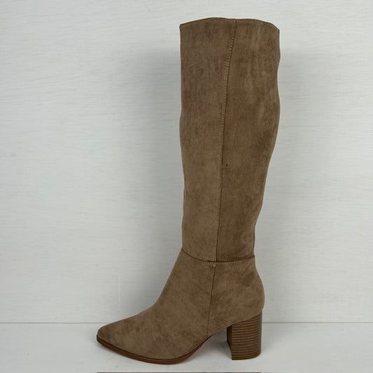 Hoge suèdine cowboylaarzen met hoge hak taupe