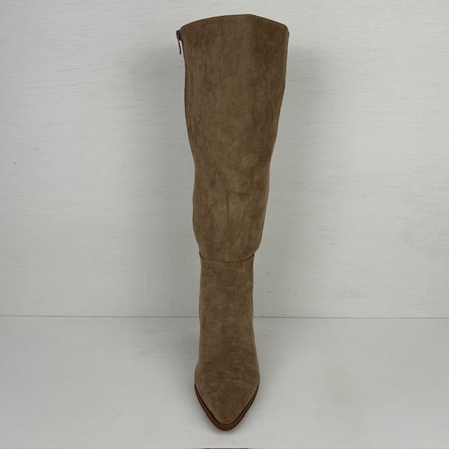 Hoge suèdine cowboylaarzen met hoge hak taupe