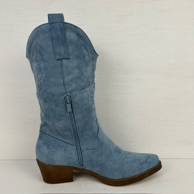 Gave suèdine cowboylaars lichtblauw