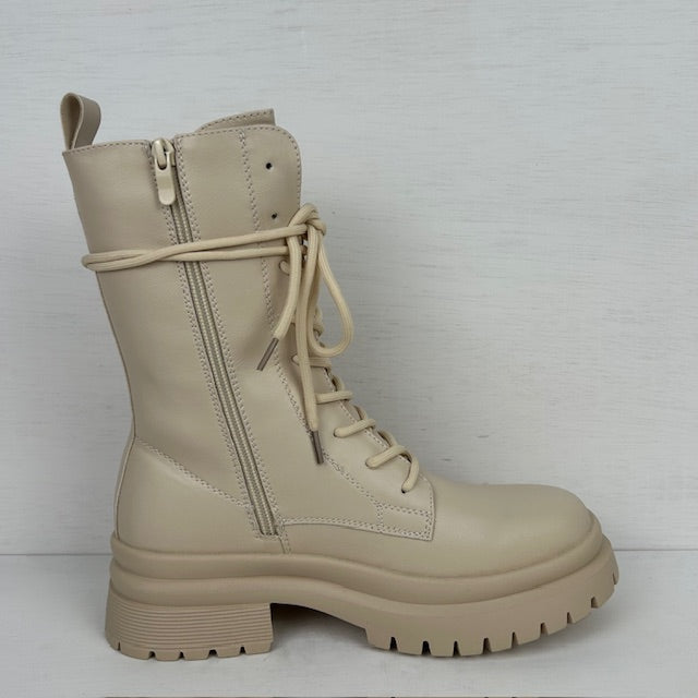Basic leatherlook veterboots beige