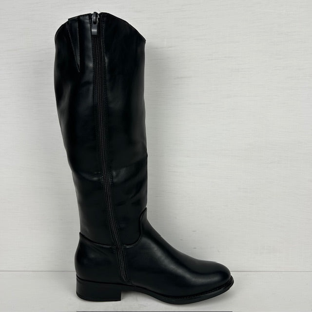 Leatherlook laarzen met gespje en lage hak zwart