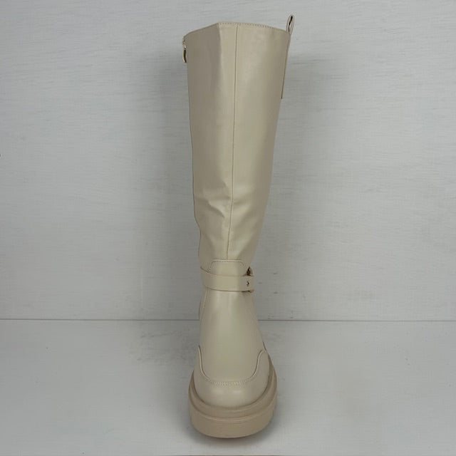 Hoge leatherlook laarzen met sierlijk bandje beige