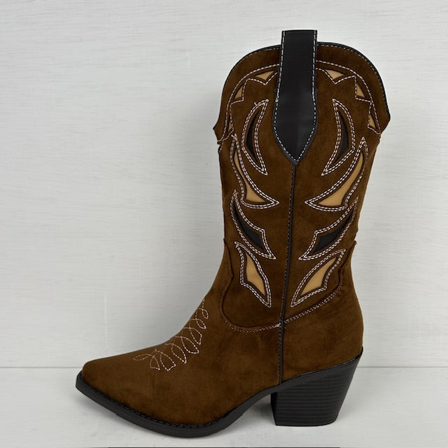 Suèdine cowboylaarzen met leatherlook details bruin