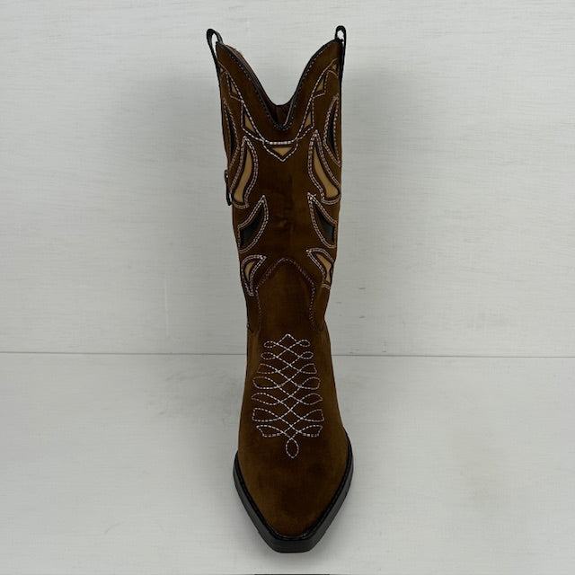 Suèdine cowboylaarzen met leatherlook details bruin