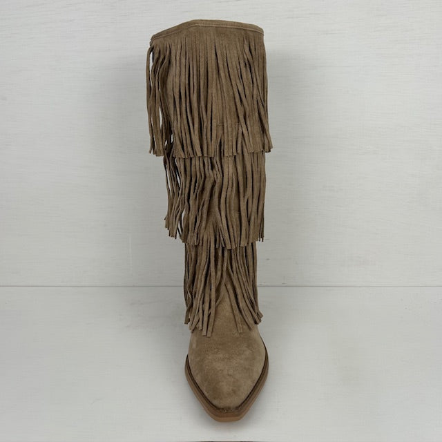 Trendy suèdine cowboylaarzen met franjes khaki