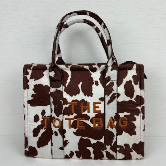 Tote bag met koeienprint bruin