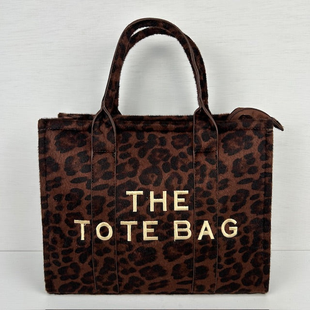 Tote bag met panterprint donkerbruin