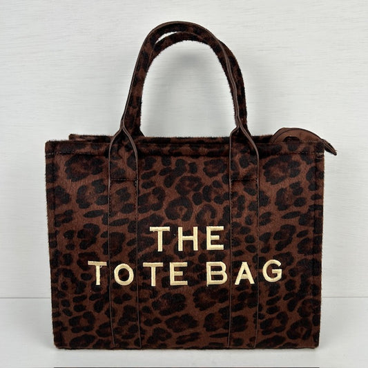 Tote bag met panterprint donkerbruin