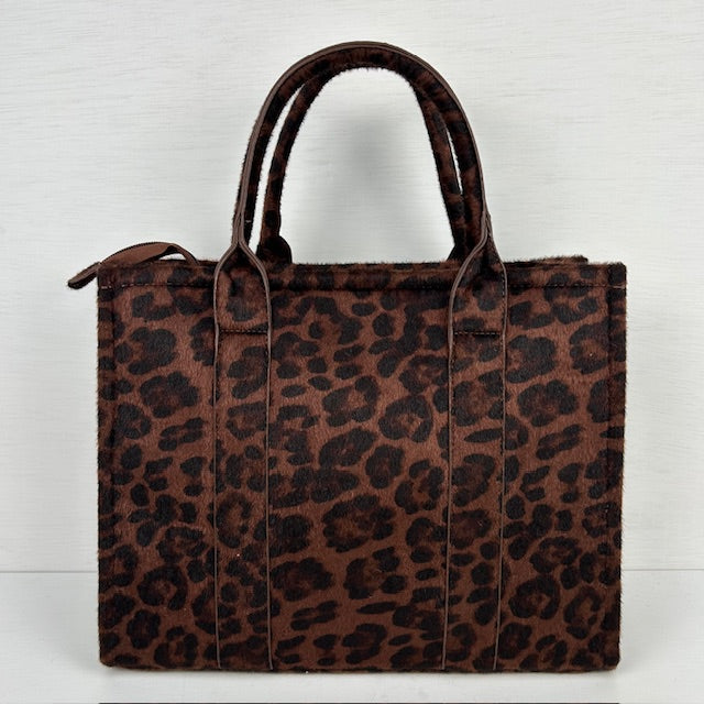 Tote bag met panterprint donkerbruin